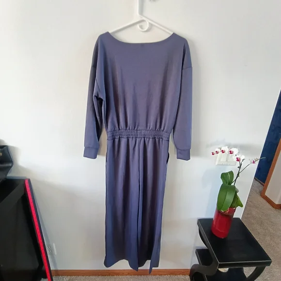 Serra Gray Lounge Jumpsuit Wide Leg Tie Waist Soft Knit Size Medium - Picture 9 of 12